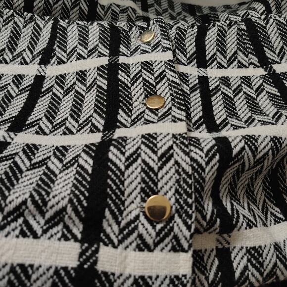 1960s Black White Chevron Plaid A Line Handmade Button Up Midi Skirt Size XS - Picture 6 of 11